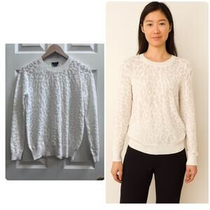 Theory White Cotton Blend Semi Sheer Textured Crew Neck Sweater Petite Size